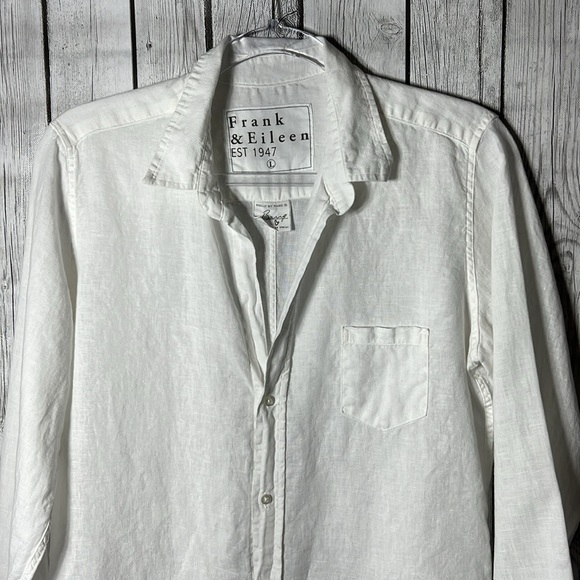 Frank & Eileen white Barry linen button front shirt size Large - Picture 2 of 12